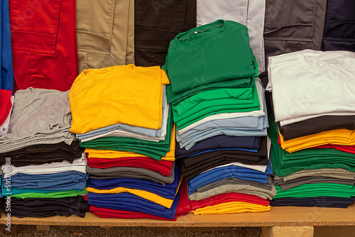Stack of colorful shirts