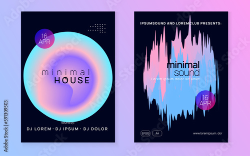 House Party. Modern Effect For Set. Trance And Show Template. Abstract Pattern For Brochure Concept. Cool Electro Event. Pink And Blue House Party