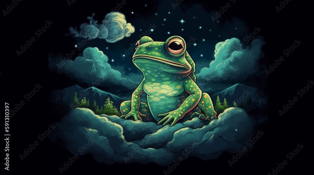 A graphic illustration of a frog with cosmic sky background. Generative AI.  Stock Illustration | Adobe Stock
