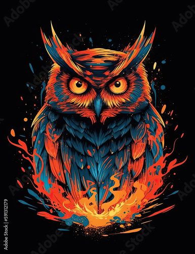 Owl Logo, Paint, Water Color, Graphic Design, Logo Design, T Shirt Design. Generative AI  © Art for Insomniacs
