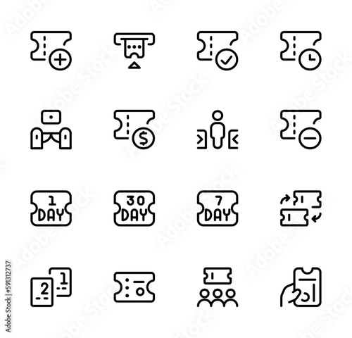 Tickets related icons thin vector icon set. Vector graphic illustration. Suitable for website design, logo, app, template, and ui.