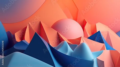 Abstract Shapes Background in Royal Blue and Peach Colors, Generative AI