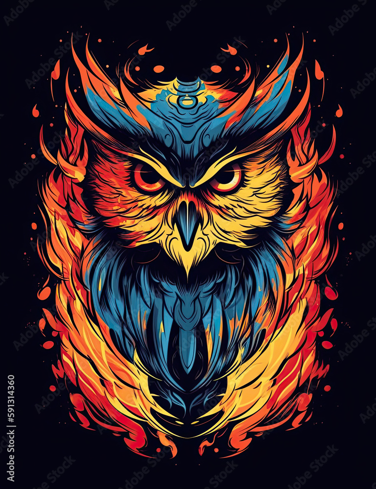 Owl Logo, Paint, Water Color, Graphic Design, Logo Design, T Shirt Design. Generative AI
