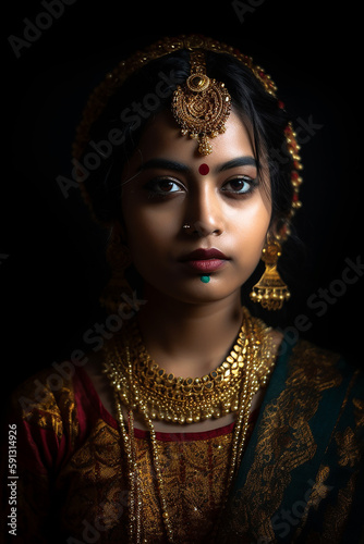 beleza deus mulher indiana, vista frontal, fundo preto