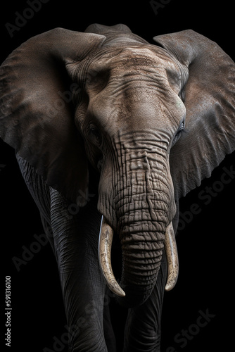  elefante de vista frontal  fundo preto