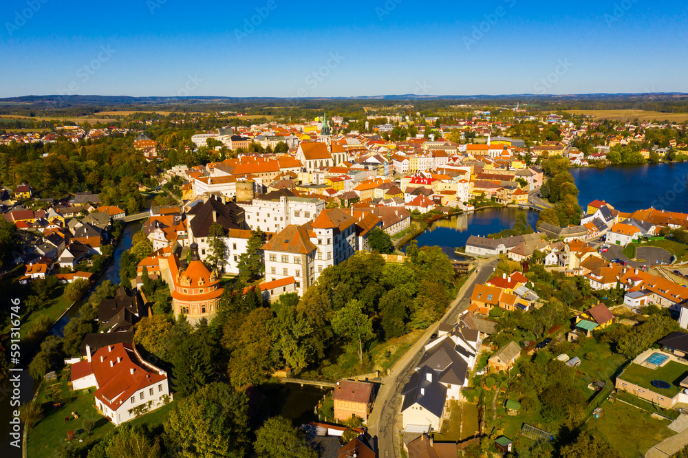 Panoramic view of historical center of Jindrichuv Hradec, Czech Republic