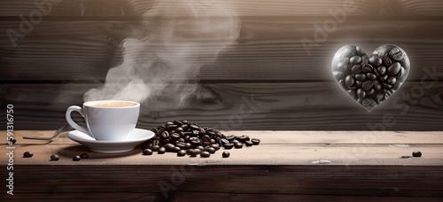Misty Embrace Coffee Beans, Coal, and a Heart Cup Unite in Precisionism-Inspired Art photo