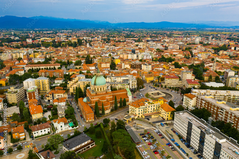 Landscape of Italian town of Udine, panoramic view from drone