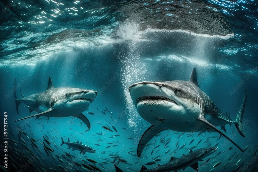 Fototapeta premium Galapagos sharks in natural habitas swimming in the ocean