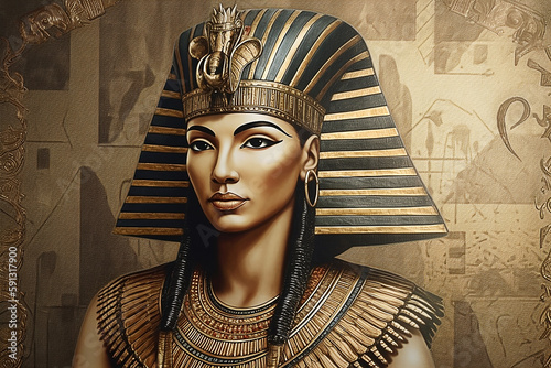 Mesa sobre tela para paredes Pôster da Deusa Egípcia Dourada, Pintura de Linho Religiosa do Antigo Faraó