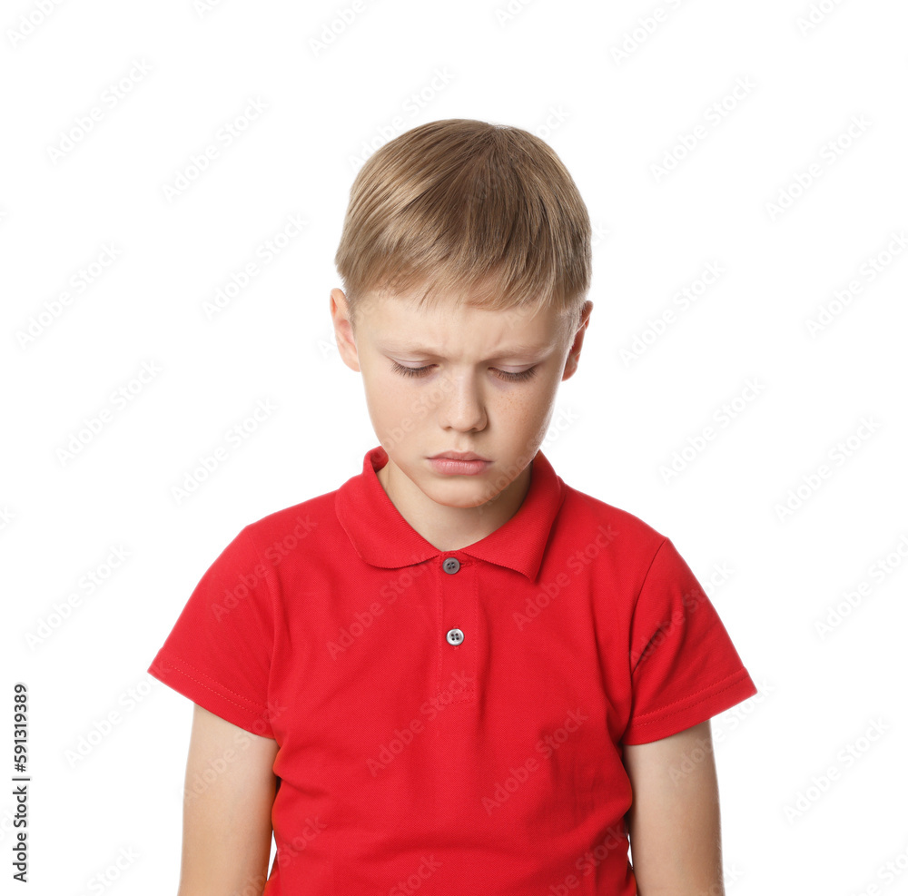 Upset boy on white background. Children's bullying Upset boy on white background. Children's bullying