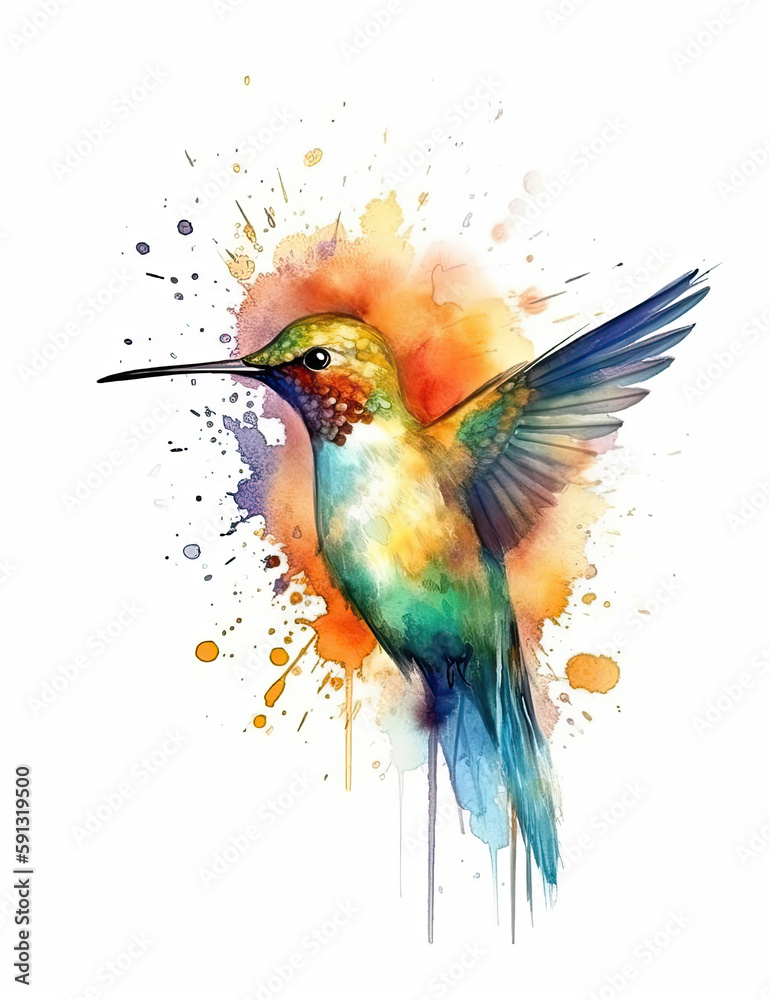 Fototapeta premium Hummingbird, birds, logo design, watercolor, beautiful. Generative AI
