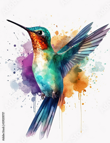 Hummingbird, birds, logo design, watercolor, beautiful. Generative AI