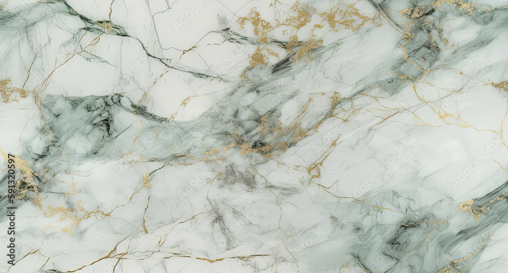white and soft green marble texture extra bright, bright gold details, ai generative