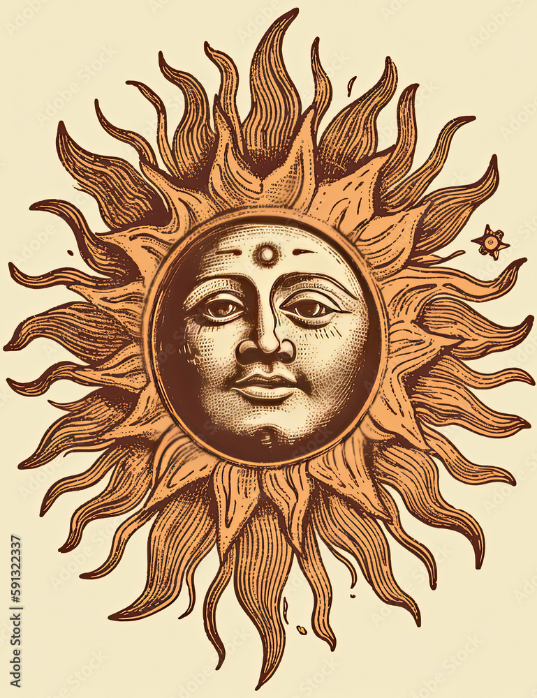 Sun Face, Tarot Style, Mystical, Logo Design, T Shirt Design. Generative AI Sun Face, Tarot Style, Mystical, Logo Design, T Shirt Design. Generative AI