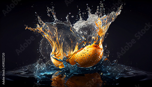 Abstraction from splashes of water on a dark background