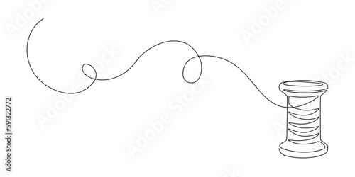 Spools of thread in one continuous line drawing. Spool symbol for atelier and fashion design concept in simple linear style. Editable stroke. Doodle vector illustration
