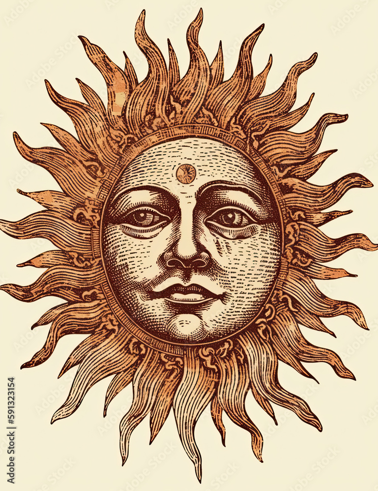 Sun Face, Tarot Style, Mystical, Logo Design, T Shirt Design. Generative AI Sun Face, Tarot Style, Mystical, Logo Design, T Shirt Design. Generative AI