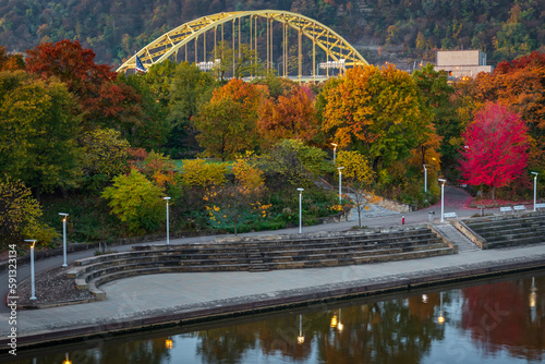 Pittsburgh's Point State Park in Fall with Fort Pitt Bridge