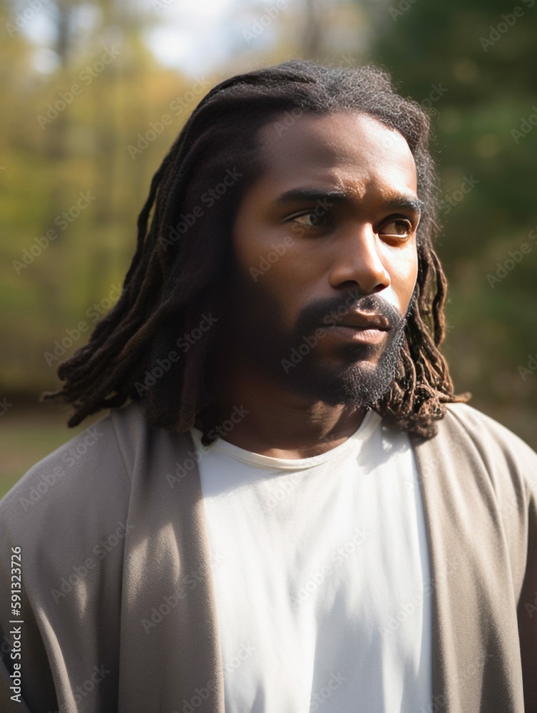Black Jesus Christ with Dreadlocks Photorealistic Portrait Illustration