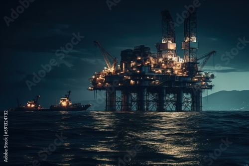 Rigging the Seas: Exploring the Oil Industry's Offshore Platforms, generative ai photo