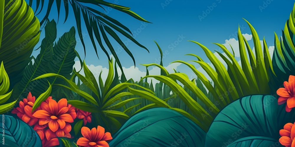 Naklejka premium tropical flowers and sky