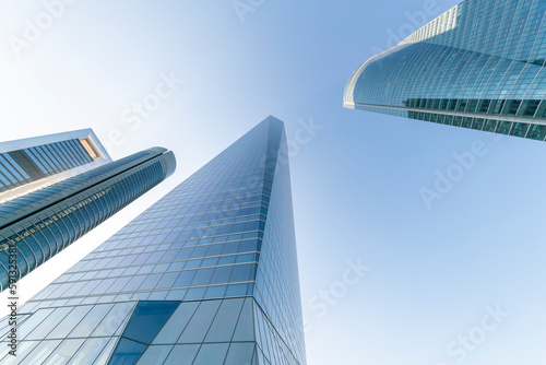 Cuatro Torres Business Area in Madrid with blue sky, spain