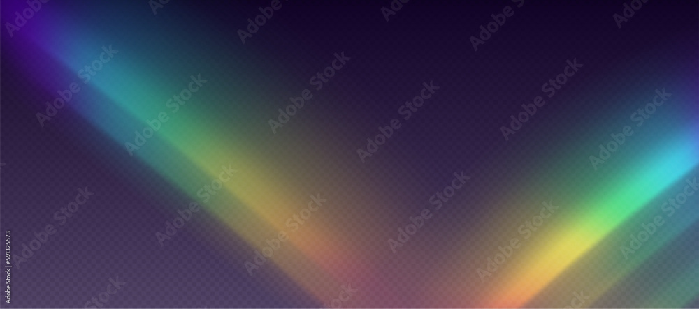 Rainbow refraction overlay, leak flare, prism light effect, rainbow sunlight, holographic rays with transparency. Blurred bokeh retro photo texture, vintage camera glare. Vector background. Rainbow refraction overlay, leak flare, prism light effect, rainbow sunlight, holographic rays with transparency. Blurred bokeh retro photo texture, vintage camera glare. Vector background.