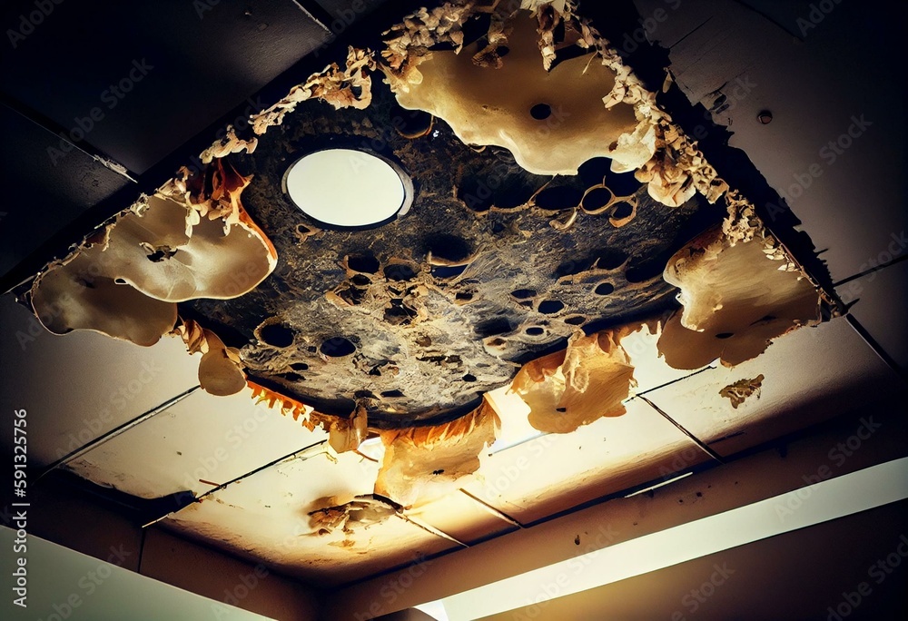 Ceiling panels with fungus in house from water pipes damaged or rainy