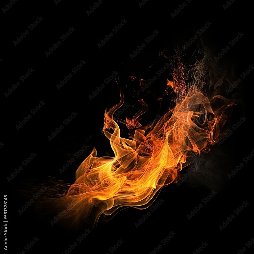 Fire Overlay on a Black Background, Burning coals, flaming particles - AI Generated Fire Overlay on a Black Background, Burning coals, flaming particles - AI Generated