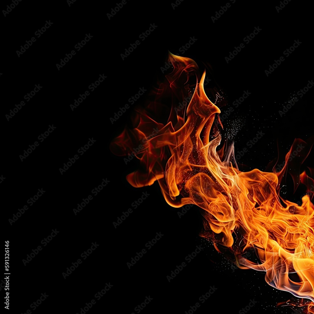 Fototapeta premium Fire Overlay on a Black Background, Burning coals, flaming particles - AI Generated