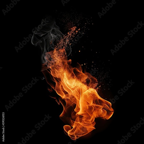 Fire Overlay on a Black Background, Burning coals, flaming particles - AI Generated