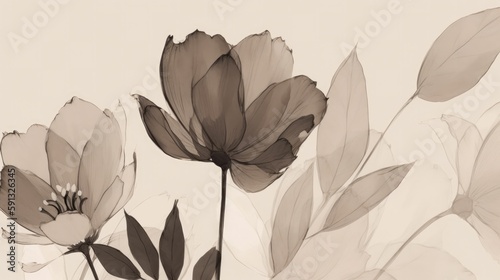 Elegant and timeless wallpaper featuring minimalist flower drawings