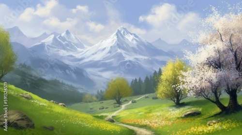 Spring scenery painting landscape