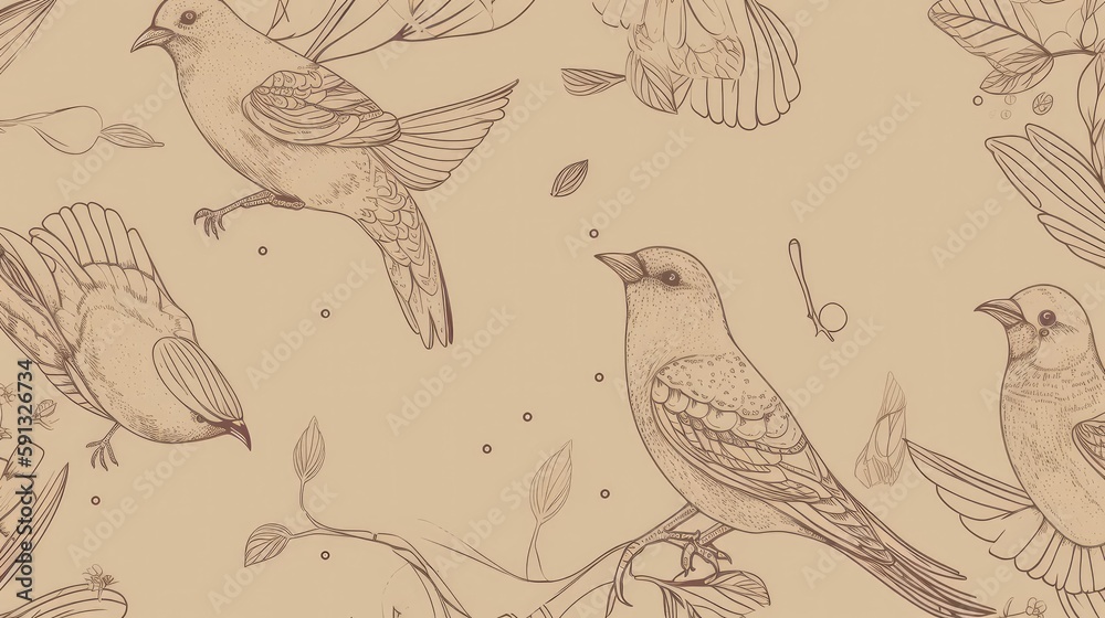 Delicate line art of birds wallpaper