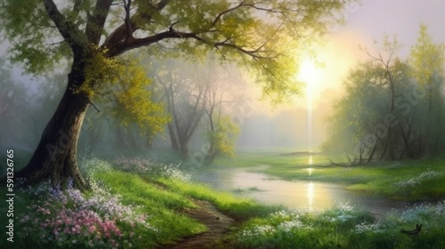 Morning Dew Painting Spring Landscape
