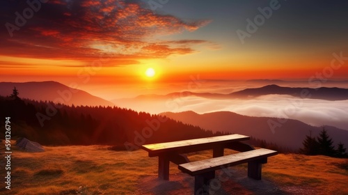 Awe-inspiring sunrise over the mountains and lake