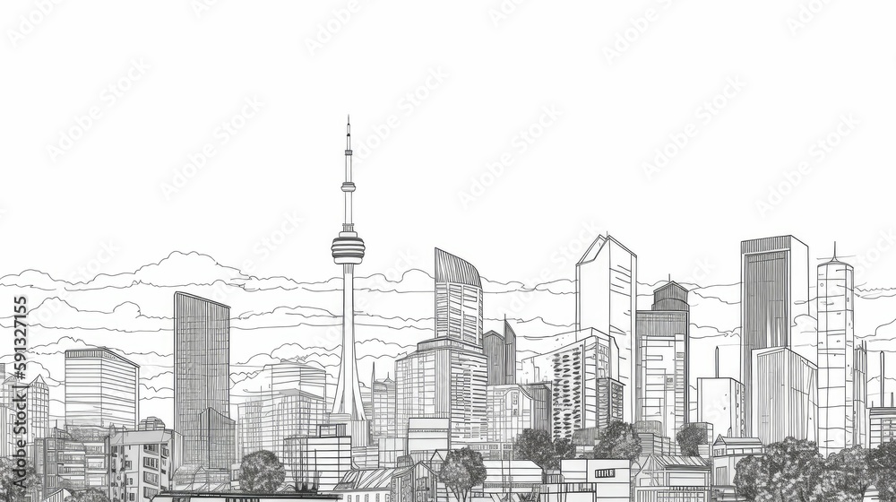 Obraz premium Simplified line illustrations of skyline in monochrome