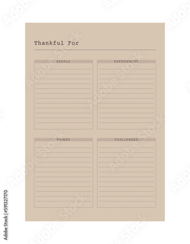 thankful planner. Minimalist planner template set. Vector illustration.	