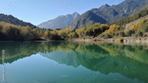A Lake with Mountains in the Background