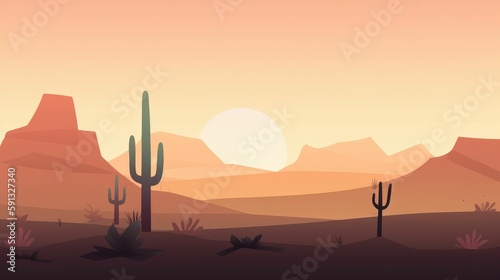 Minimalistic wallpaper of desert landscape with cactus