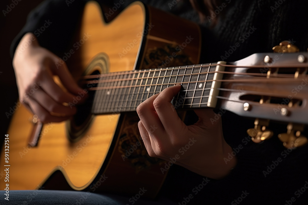 Fototapeta premium musician playing acoustic guitar generative ai