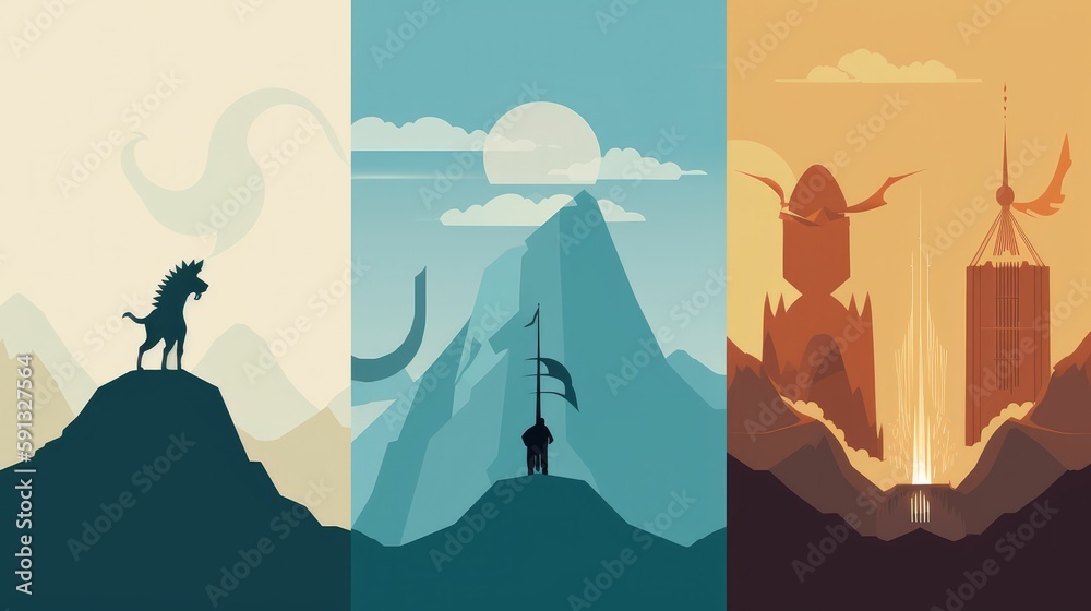 Fototapeta premium Minimalistic wallpaper with mythological compositions