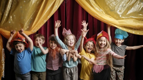 Children participating in theater acting and performing