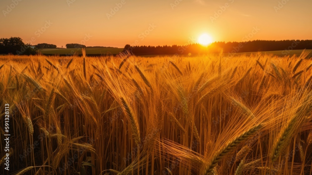 A beautiful sunset scene with a field of wheat