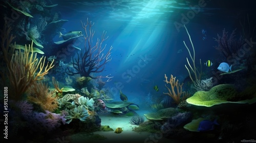 Underwater scenery with fishes and coral © Oliver
