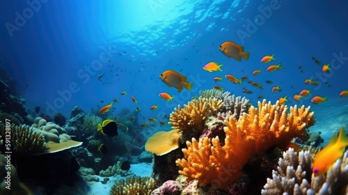 Underwater scenery  Coral reef and fish