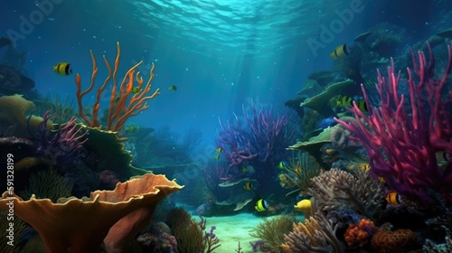 Beautiful underwater scenery with bright coral and tropical fish © Oliver