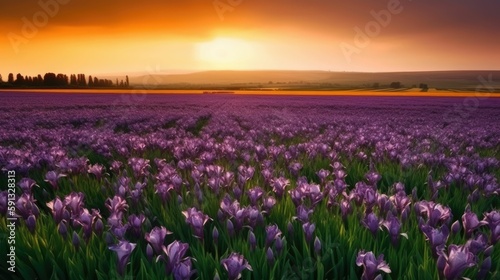 Tranquil fields of lavender iris