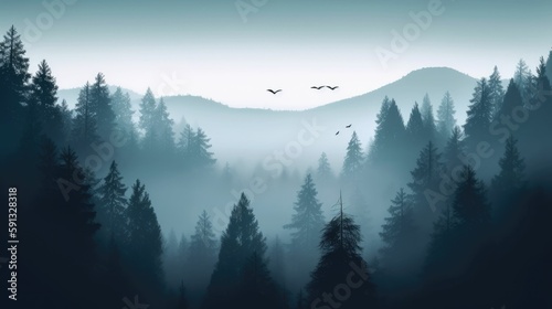 Minimalistic Misty Forest Landscape Wallpaper